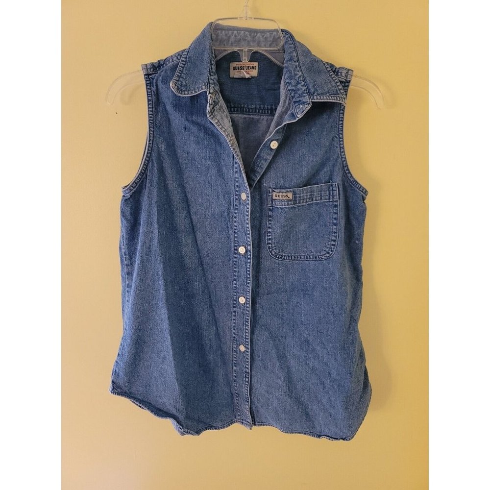 Vintage Guess Jeans Original Designs Denim Vest Women's Sz L Made In The USA